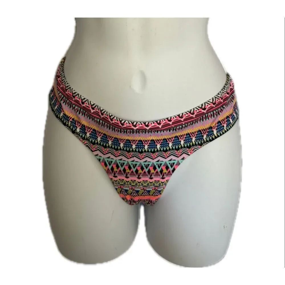 VICTORIA'S SECRET Swim Tribal Ruched BIKINI BOTTOM Women Sz SMALL GUC